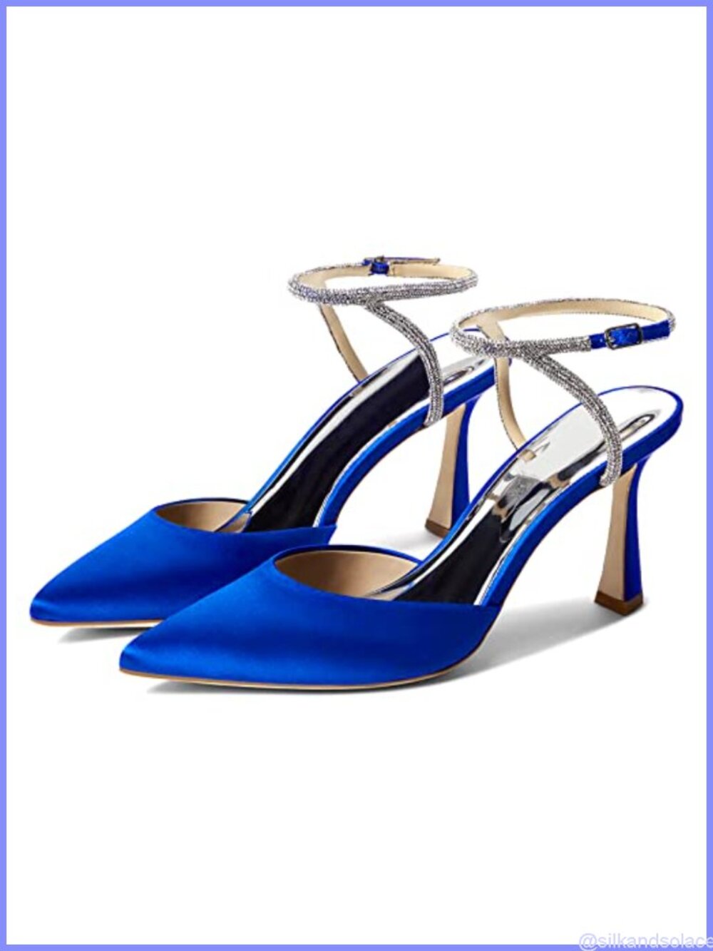 Rhinestone Kitten High Satin Pumps Pointed Toe Sparkly Wedding Dress Shoes